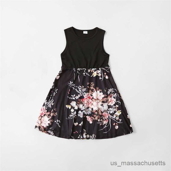 

family matching outfits 2023 family flower mother daughter matching dresses sleeveless mommy and me clothes fashion woman girls long dress o, Blue