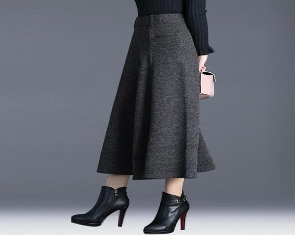 

winter pants women high waisted anklelength wool wide leg pants culottes ladies trousers pantskirt pantalon palazzo mujer4644262, Black;white