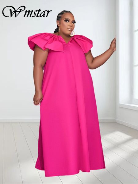 

plus size dresses wmstar size for women v neck in summer clothes big hem sleeve solid elegant maxi dress wholesale drop 230809, Black