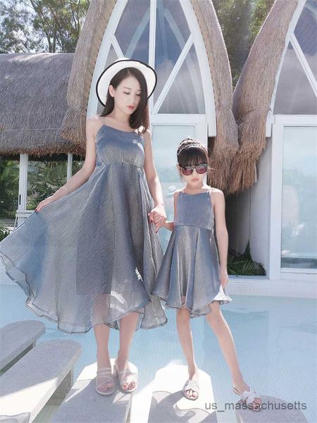 

family matching outfits matching family outfits dresses women girls camisole dress fashion family mother daughter 2023 summer vacation backl, Blue