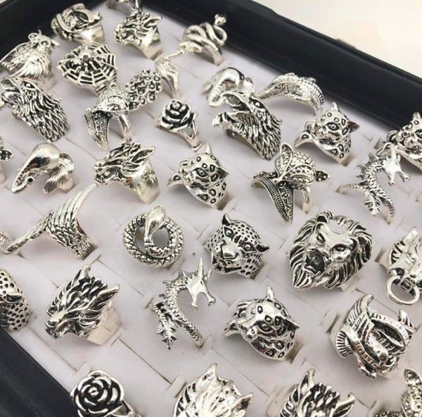 

whole retro punk animal mixed style antique silver rings personality jewelry rings for man women send random4848615, Golden;silver