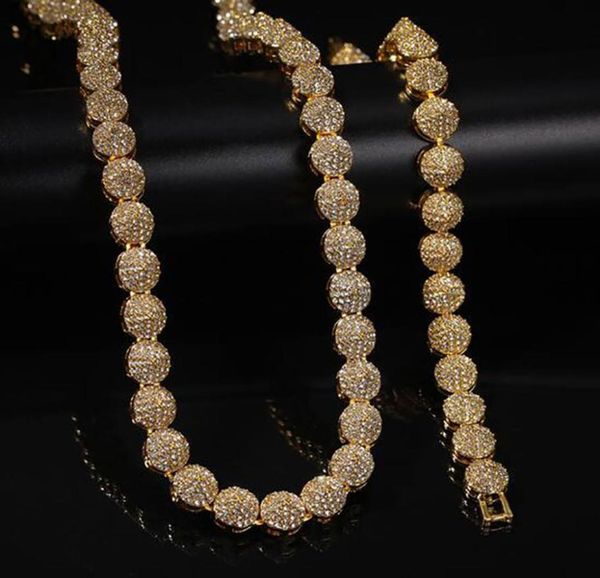 

mens 10mm gold plating cluster chain braclet chain crystal rhinestone diamond bling necklace hiphop jewelry9475871, Black