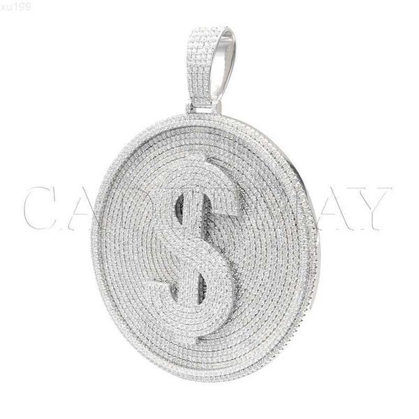 

hip hop custom pattern s925 sterling silver circle shaped disk moissanite diamond necklace pendant