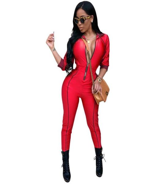 

casual rompers womens jumpsuit summer full length bodysuits patchwork zipper skinny black bodycon jumpsuit overalls for women4271006, Black;white