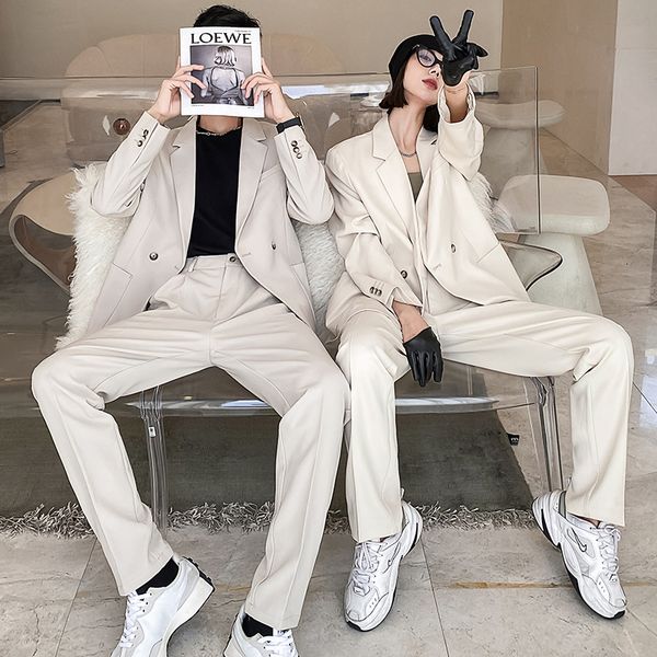 

men's suits blazers men women sets couple fashion casual jacket pant male korean streetwear vintage office 230809, White;black