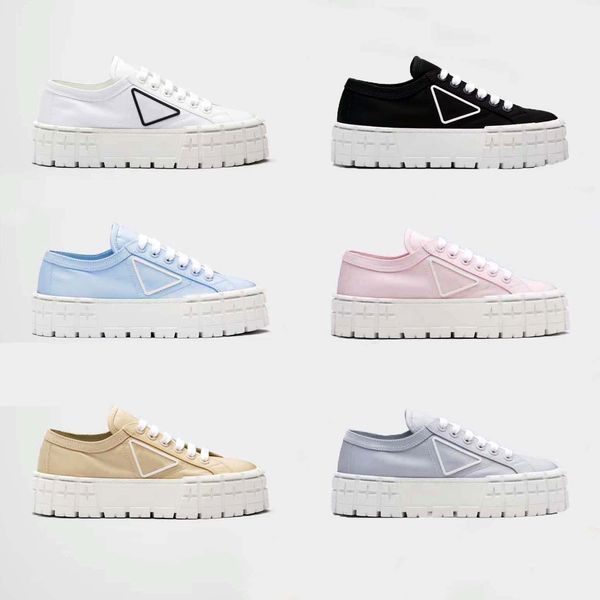 

designer shoe brand casual shoes thick sole nylon rubber triangle logo lace up classic canvas women's sports shoes, Black