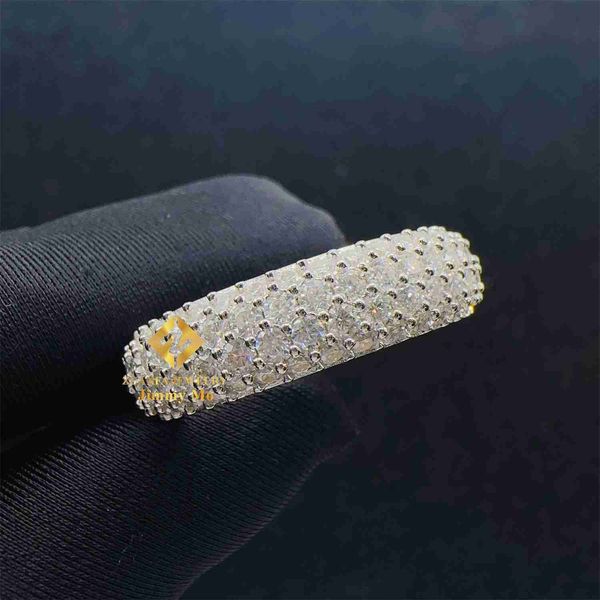 

designer jewelry 4row iced out jewelry hip hop ring jewelry new design popular vvs moissanite iced out miami cuban link rings for men, Silver