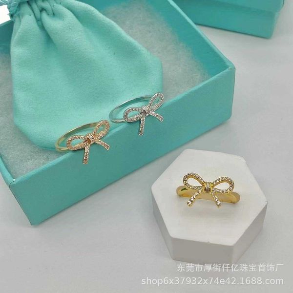 

famous brand tiffay s925 sterling silver high edition bow ring fashion simple light luxury diamond