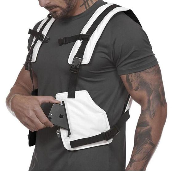 

streetwear tactical vest men hip hop street style chest rig phone bag fashion reflective strip waistcoat with pockets outdoor spor5539417, Black;green