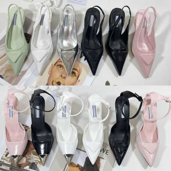 

women designer dress shoes sandals 7cm 3cm kitten heels brushed leather slingback pumps triangle high heels logo luxurys leather mule slide, Black