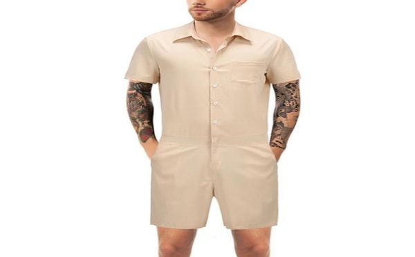 

men039s solid color summer short sleeve jumpsuit shorts j3lk36466461144334, Gray