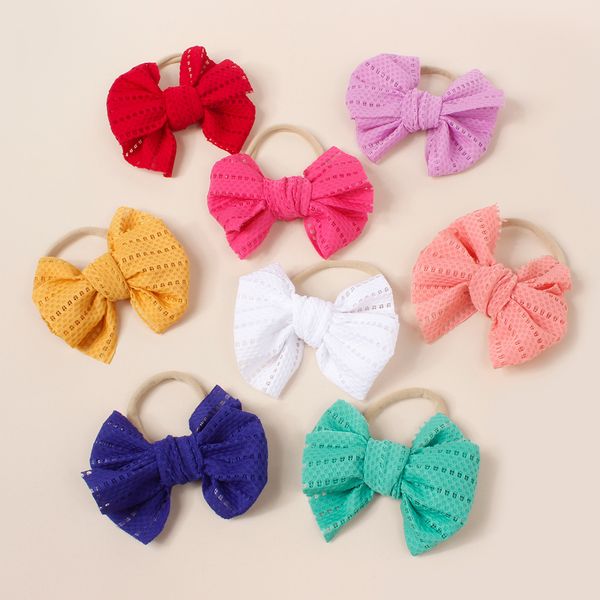

16206 new infant baby big bowknot headband kids nylon elastic hair band children headwear kid girls hair accessories 8 colors, Slivery;white