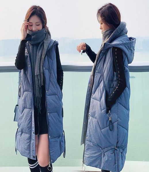

women039s vests winter coat women hooded warm long vest plus size 3xl sleeveless cotton jacket female femininawomen039s wome8890450, Black;white