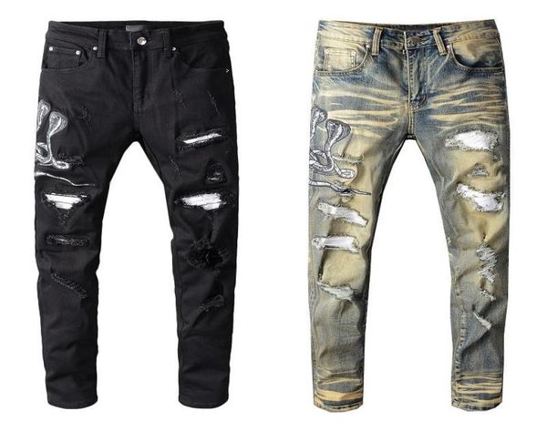 

luxury mens designer jeans mens designer ripped skinny slim elastic denim fit biker jeans fashion fit zipper ripped pants5570731, Blue