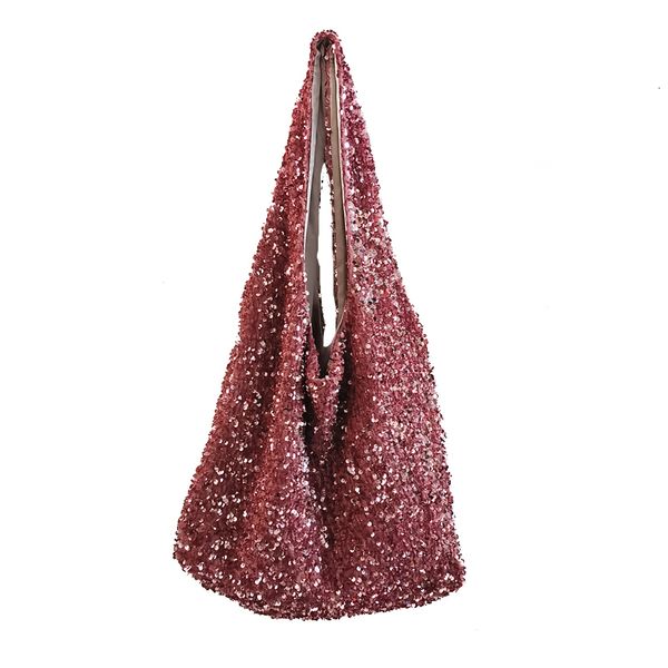 

evening bags japan style women fashion sequins shoulder bag large capacity female glitter beaded tote handbag mermaid hand bags pink 230809