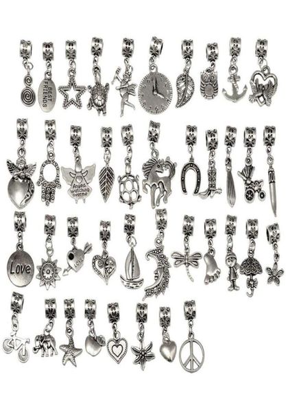 

4080120pcs tibetan silver color connector bails mix beads with pendant fit european charm bracelet diy4909322, Bronze;silver