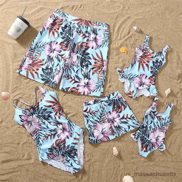 

family matching outfits tropical leaf swimsuits family matching outfits mother daughter swimwear beach mommy and me clothes father son swimm, Blue