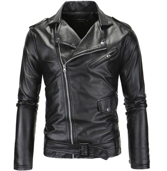 

new casual slim men039s leather jackets fashion mens zipper solid color turndown collar men motorcycle jacket leather coats xp2315552, Black