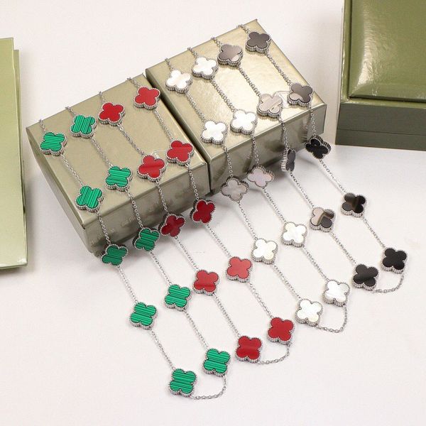 

12 mix styles women luxury designer necklace 10 flowers shell pendants titanium steel couple jewelry wholesale, Silver