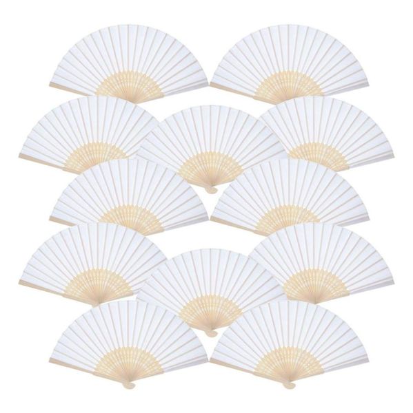 

12 pack hand held fans white paper fan bamboo folding handheld folded fan for church wedding gift party favors diy2094854