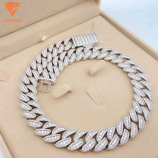 

men's hip hop jewelry cuban chain necklace ice out moissanite diamond cuban link chain, Silver