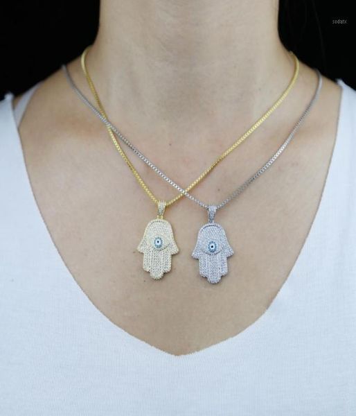 

chains iced out cz fatima hamsa hand pendant necklace for men women turkish amulet jewelry gift fashion hiphop chain necklace17863165, Silver