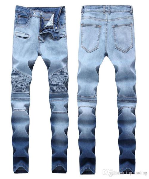 

men039s distressed ripped skinny jeans fashion mens jeans slim motorcycle moto biker mens denim pants hip hop men jeans5869064, Blue