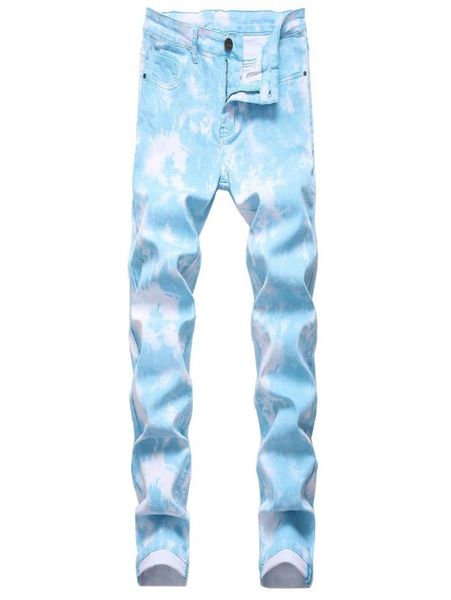 

hip hop street boys wear color stretch denim jeans casual fashion mens skinny straight cowboys trousers slim printed long pants2716004, Blue