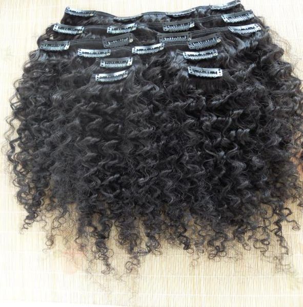 

brazilian virgin curly hair weft clip in kinky curl weaves unprocessed natural black color human extensions can be dyed 9pcs 1set6181578, Black;brown