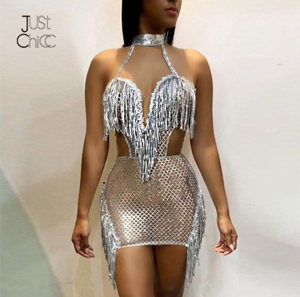 

justchicc sequin party dress women halter clubwear mini tassel dresses autumn backless night club bodycon dress vestidos8779823, Black;gray