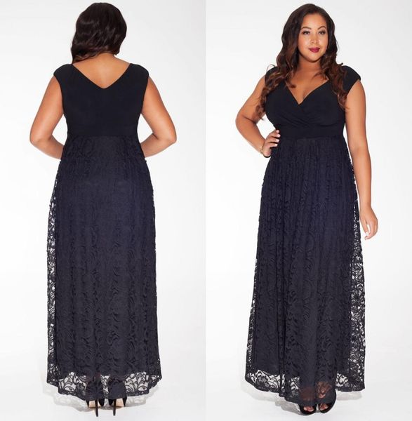 

fashion plus size black lace prom dress a line ankle length vneck hollow capped evening gowns prom dresses6318124