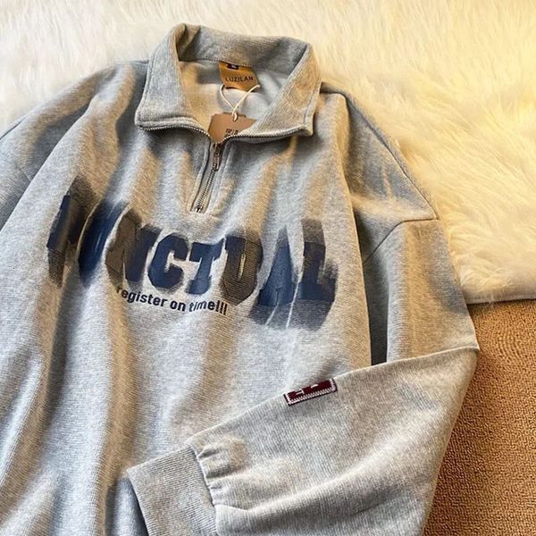 

men's hoodies sweatshirts hiphop letter print sweater hoodless spring autumn american streetwear cityboy japan personalized semizip col, Black