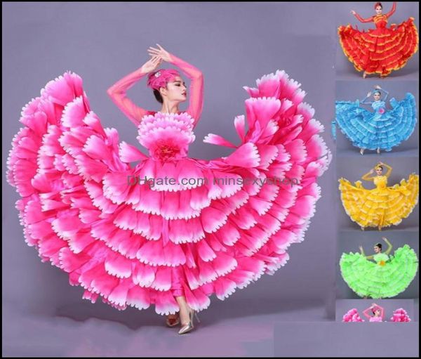 

stage wear women petal spanish dress flamenco dance costume blfighting flamengo gypsy 360540 degree performance s3xl drop delive5391224, Black;red