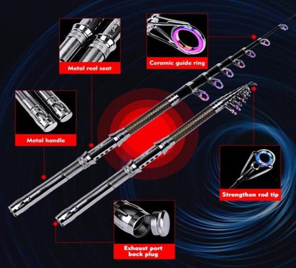 

carbon fiber casting spinning rods telescopic fishing rod 1 8m to 3 6m metal handle reel seat boat fishin rods17377724372