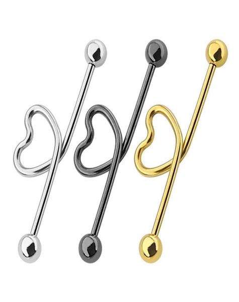 

1pc 316l titanium steel ed heart barbell bar tongue piercing women men industrial steel punk studs ear body jewelry8704392, Slivery;golden
