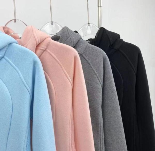 

women brushed fu zip hoodie jacket sportswear yoga outfits hooded workout track running coat with pockets outdoor fleeces thumb holes4238265, Black;brown