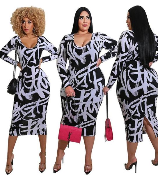 

casual dresses bodycon plus size for women 4xl 5xl high waist long sleeve elegant crew neck white vintage dress whole drop2560363, Black;gray