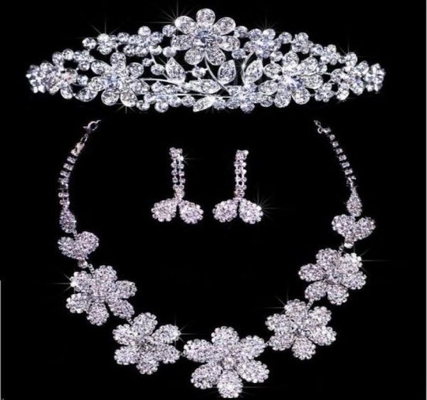 

twinkling floral crystal necklace earrings set bridal crown tiaras 1774977, Silver
