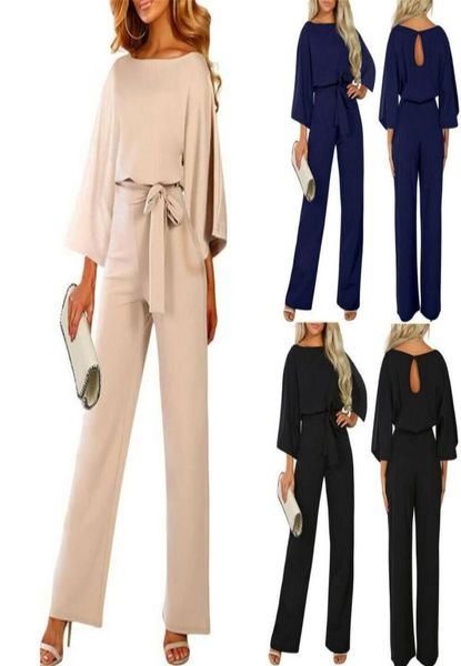 

new 2019 women elegant long sleeve autumn jumpsuit lady business office evening party wide leg jumpsuit plus size t2008248249632, Black;white
