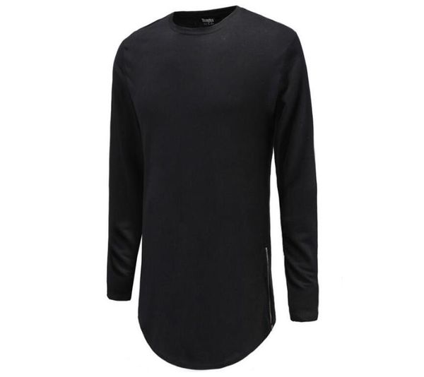 

fahionnew trends men t shirts super longline long sleeve tshirt hip hop arc hem with curve hem side zip tee7051891, White;black