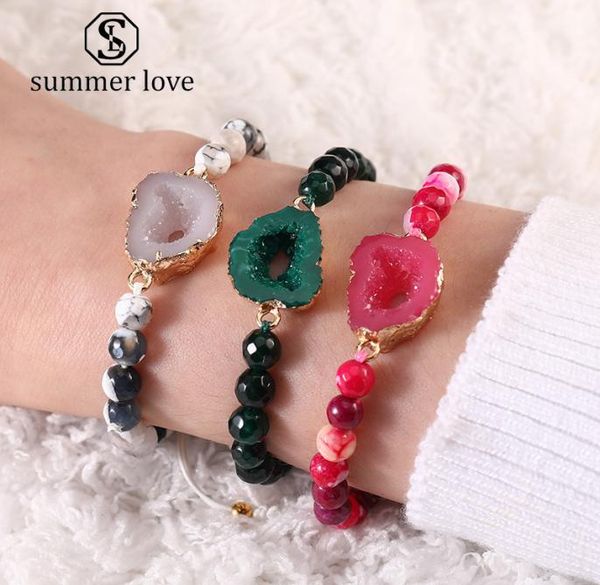

new 6mm nature stone agate beads bracelet with thanks card for women adjustable resin druzy handmade braided bracelet fashion jewe9089108, Black