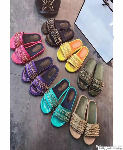 

actual shoes big size 40 41 42 genuine leather chain slide flat luxury women designer outdoor beach causal rubber sandals7482721