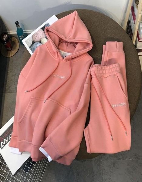 

2020 autumn winter two peice set new thick velvet pullover hooded sweater women039s suit sports and leisure twopiece trousers 2965761, White