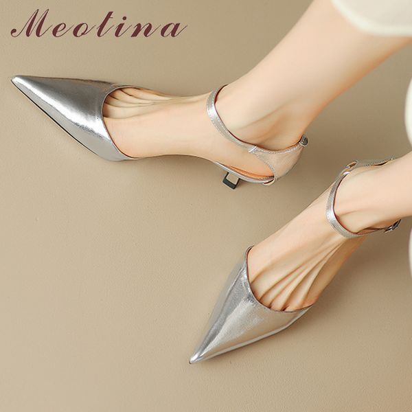 

dress shoes meotina women genuine leather twopiece pumps pointed toe thin high heels buckle ladies career spring autumn silver 40 230809, Black