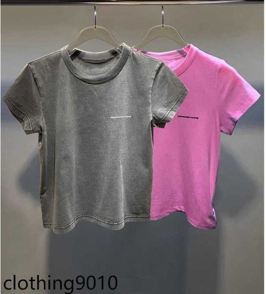 

aw women's round neck solid color t-shirt 2023 cotton female letter print short sleeve women's t-shirt autumn fashion simple short, White