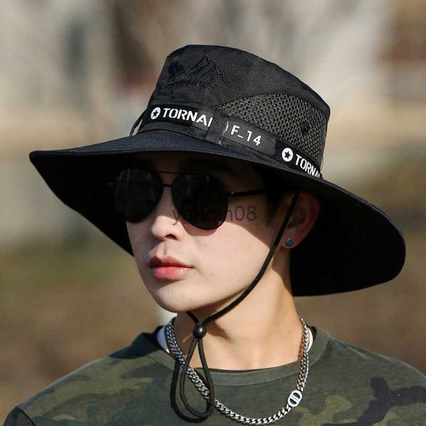 

wide brim hats bucket hats men summer flat big brim sunscreen bucket cap outdoor sport letter mountain embroidery fishing fisherman cycling, Blue;gray