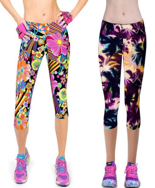 

new arrival summer women capri leggings printing midcalf 34 fitness leggins capri pants7781503, Black