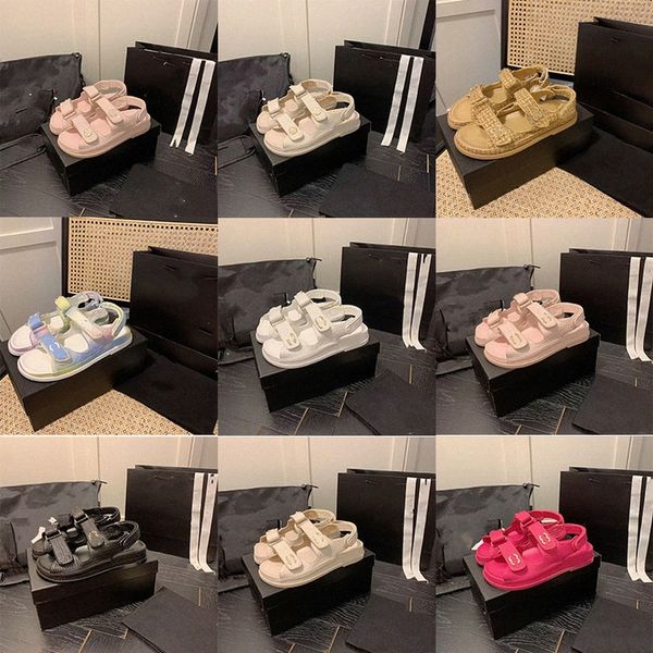 

denim leather quilted dad sandal interlocking c black white checks slippers women quilted platform summer luxury sandal beach circular strap