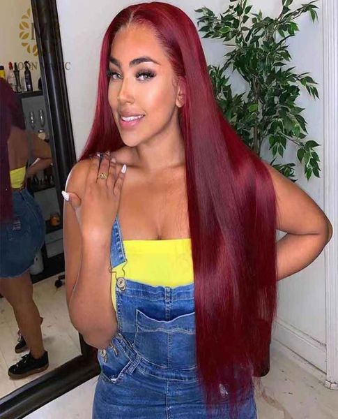 

2020 new burgundy red human hair wig 13x6 deep part wig glueless preplucked with baby hair silk straight 99j brazilian remy hair9512432, Black