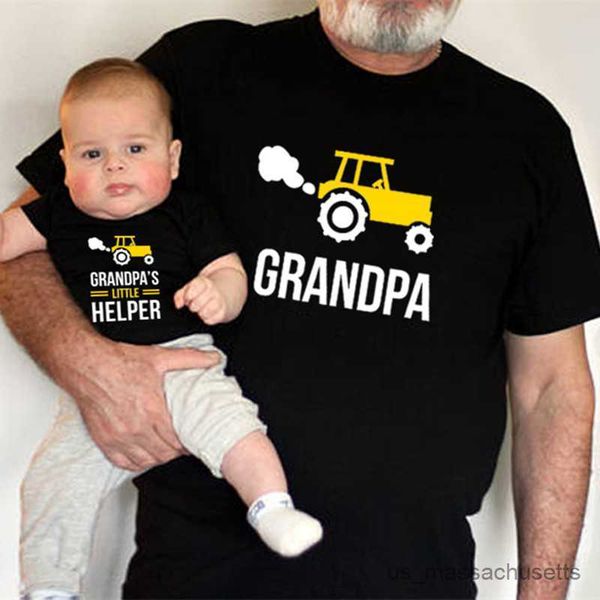 

family matching outfits love my grandpa and grandson family matching clothes black t-shirts cotton short sleeve matching family look outfits, Blue